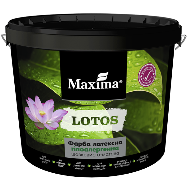 Фарба латексна MAXIMA LOTOS, біла, шовковисто-матова, 12 кг